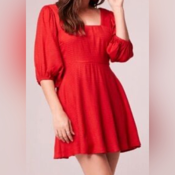 Band of the Free Dresses & Skirts - Band of the Free Aurora Red Mini Dress XS Boho Puff Sleeve Back Tie Fit Flare